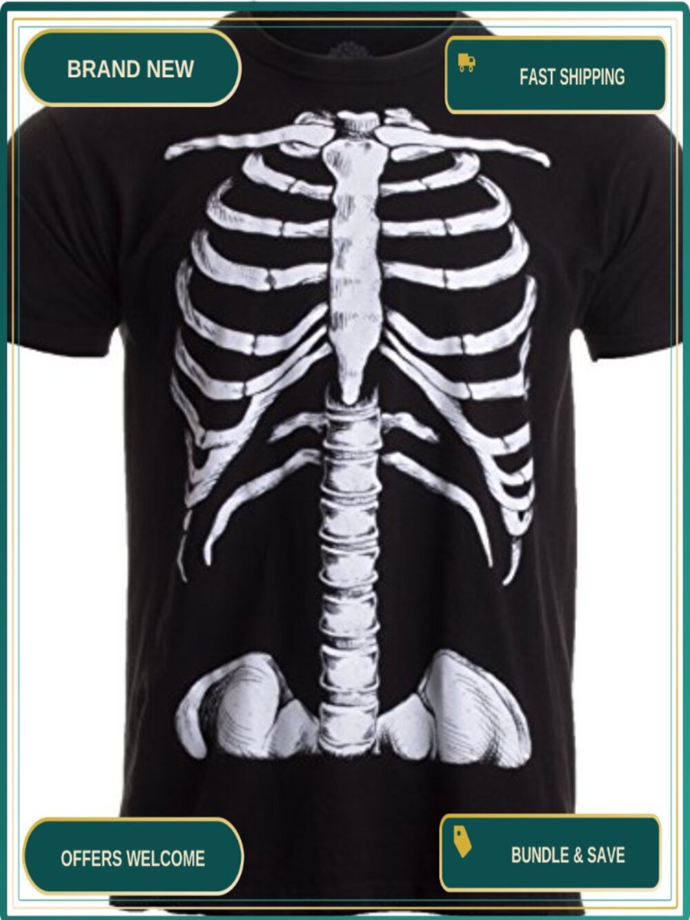 Skeleton Rib Cage Jumbo Print Halloween Costume Unisex Tee